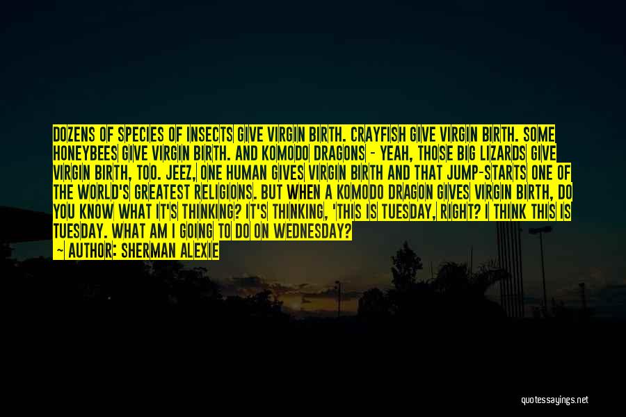 Sherman Alexie Quotes: Dozens Of Species Of Insects Give Virgin Birth. Crayfish Give Virgin Birth. Some Honeybees Give Virgin Birth. And Komodo Dragons