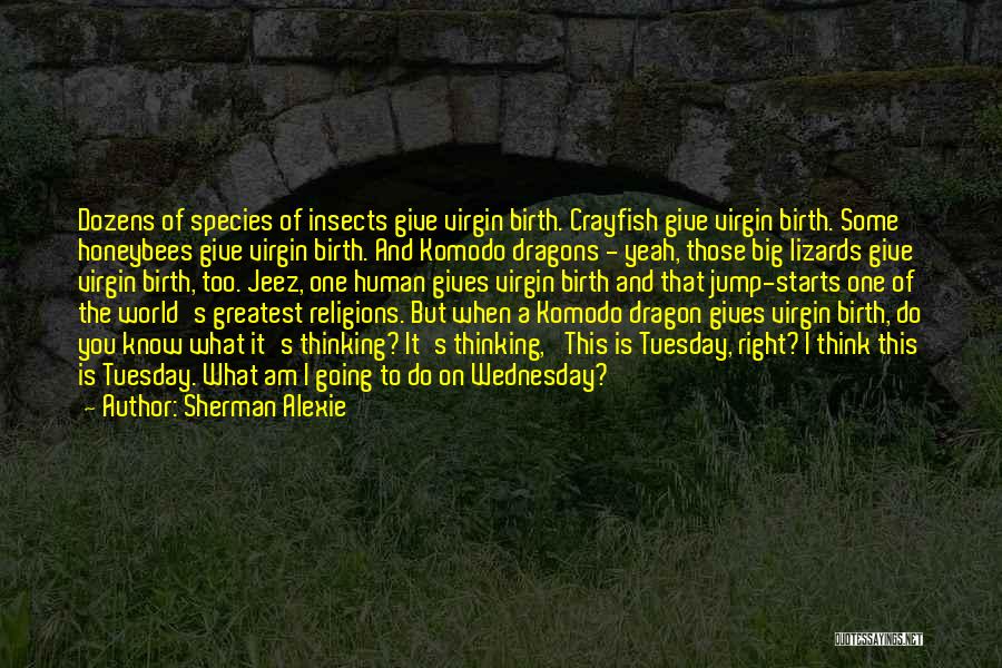 Sherman Alexie Quotes: Dozens Of Species Of Insects Give Virgin Birth. Crayfish Give Virgin Birth. Some Honeybees Give Virgin Birth. And Komodo Dragons