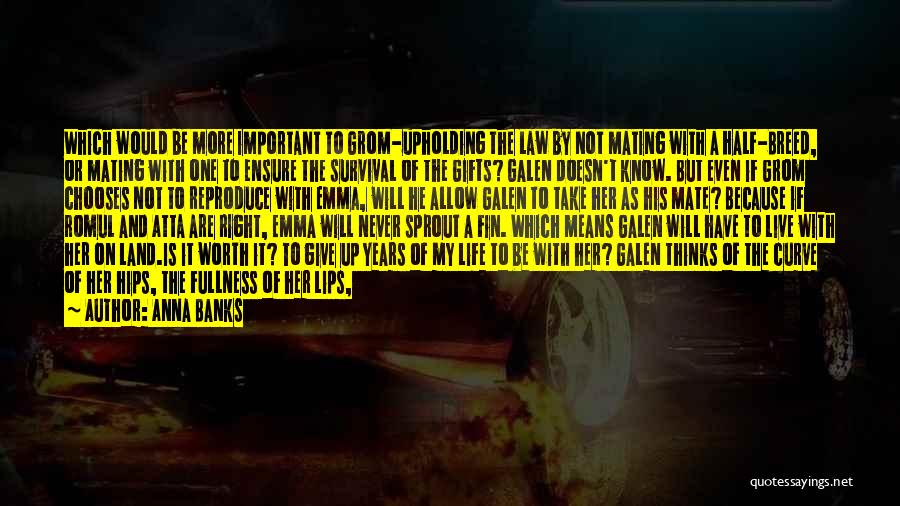 Anna Banks Quotes: Which Would Be More Important To Grom-upholding The Law By Not Mating With A Half-breed, Or Mating With One To