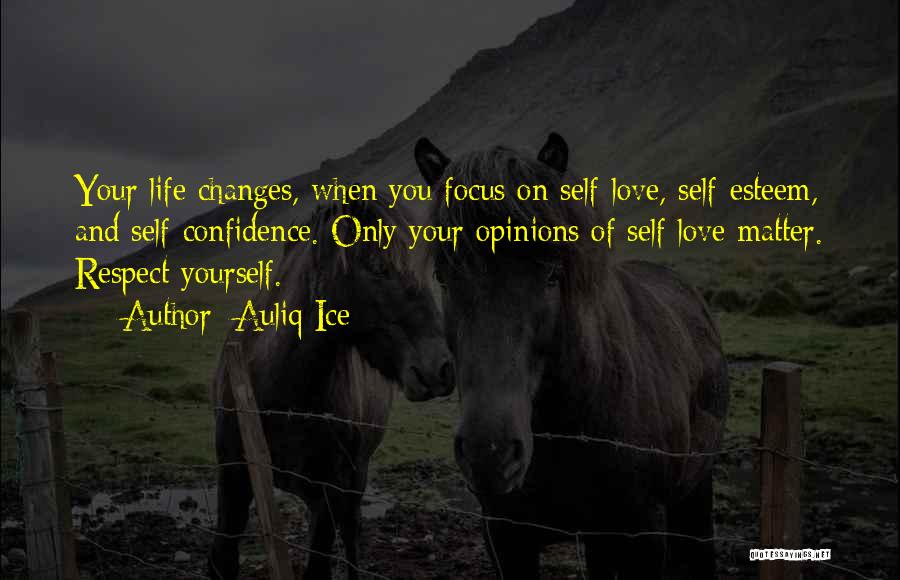 Auliq Ice Quotes: Your Life Changes, When You Focus On Self-love, Self-esteem, And Self-confidence. Only Your Opinions Of Self Love Matter. Respect Yourself.