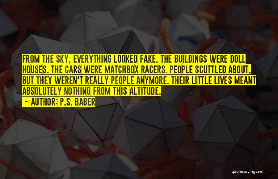 P.S. Baber Quotes: From The Sky, Everything Looked Fake. The Buildings Were Doll Houses. The Cars Were Matchbox Racers. People Scuttled About, But