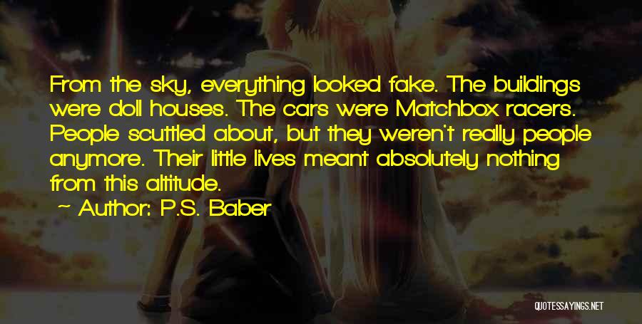 P.S. Baber Quotes: From The Sky, Everything Looked Fake. The Buildings Were Doll Houses. The Cars Were Matchbox Racers. People Scuttled About, But