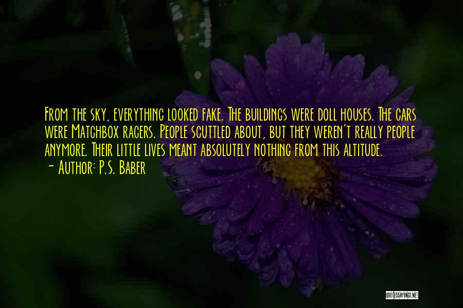 P.S. Baber Quotes: From The Sky, Everything Looked Fake. The Buildings Were Doll Houses. The Cars Were Matchbox Racers. People Scuttled About, But