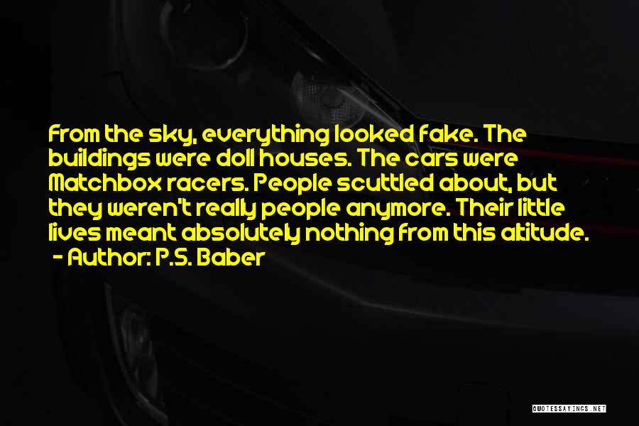 P.S. Baber Quotes: From The Sky, Everything Looked Fake. The Buildings Were Doll Houses. The Cars Were Matchbox Racers. People Scuttled About, But