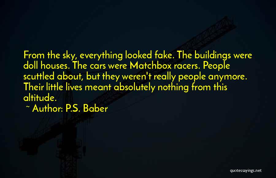 P.S. Baber Quotes: From The Sky, Everything Looked Fake. The Buildings Were Doll Houses. The Cars Were Matchbox Racers. People Scuttled About, But