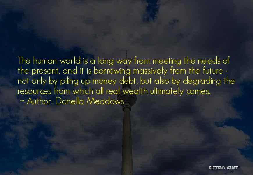 Donella Meadows Quotes: The Human World Is A Long Way From Meeting The Needs Of The Present, And It Is Borrowing Massively From