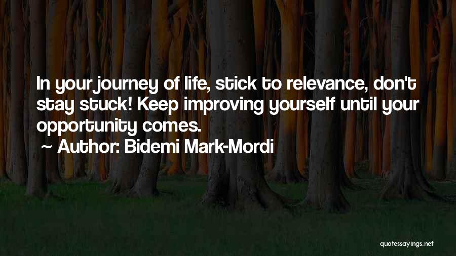 Bidemi Mark-Mordi Quotes: In Your Journey Of Life, Stick To Relevance, Don't Stay Stuck! Keep Improving Yourself Until Your Opportunity Comes.