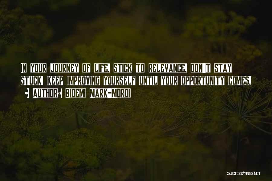 Bidemi Mark-Mordi Quotes: In Your Journey Of Life, Stick To Relevance, Don't Stay Stuck! Keep Improving Yourself Until Your Opportunity Comes.