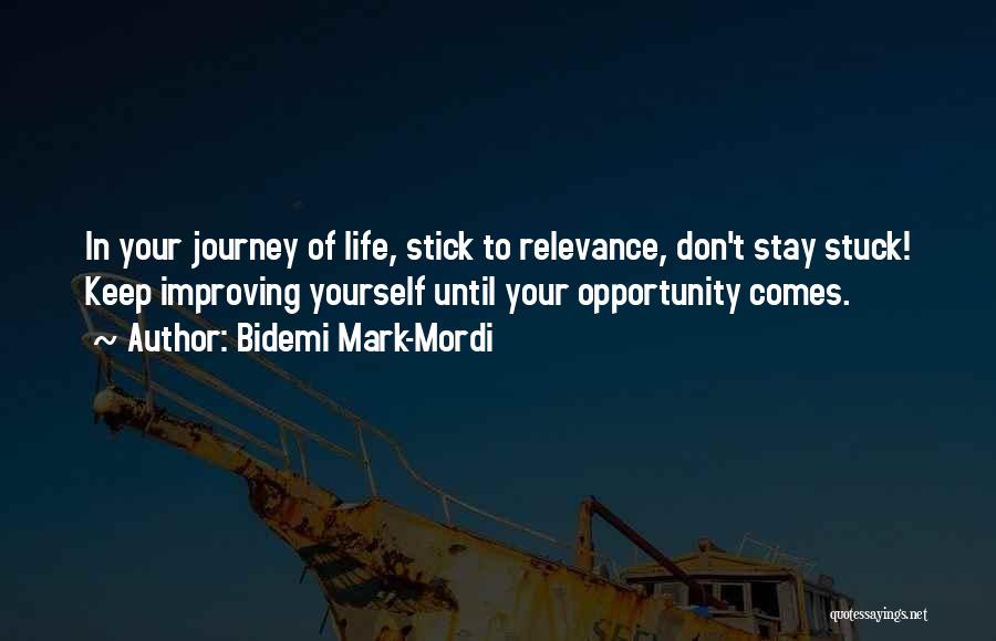 Bidemi Mark-Mordi Quotes: In Your Journey Of Life, Stick To Relevance, Don't Stay Stuck! Keep Improving Yourself Until Your Opportunity Comes.