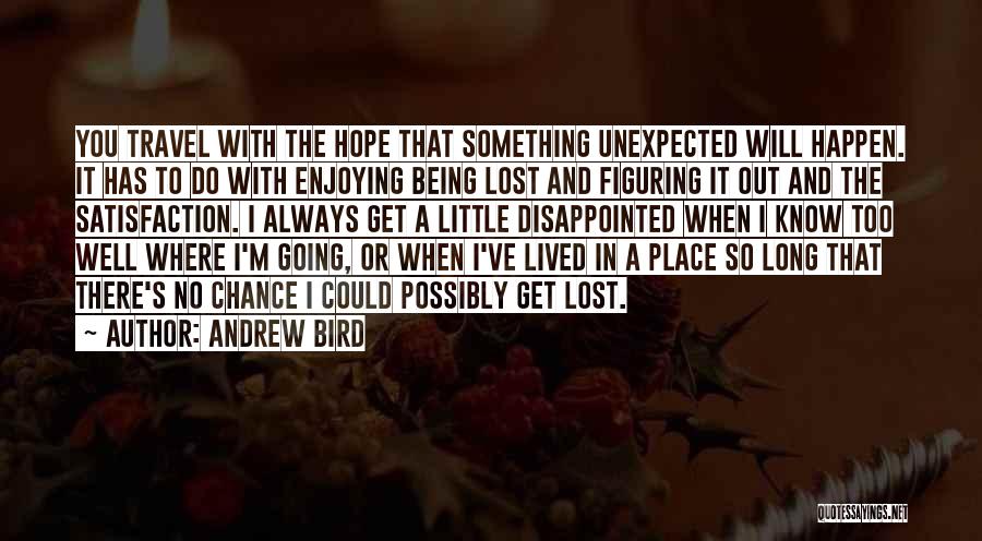 Andrew Bird Quotes: You Travel With The Hope That Something Unexpected Will Happen. It Has To Do With Enjoying Being Lost And Figuring