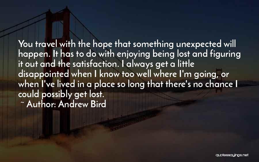 Andrew Bird Quotes: You Travel With The Hope That Something Unexpected Will Happen. It Has To Do With Enjoying Being Lost And Figuring