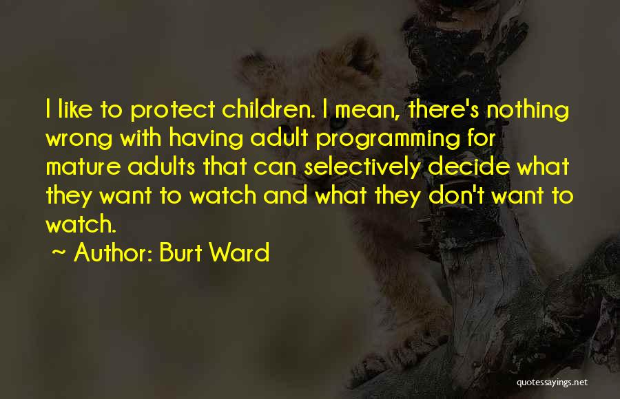 Burt Ward Quotes: I Like To Protect Children. I Mean, There's Nothing Wrong With Having Adult Programming For Mature Adults That Can Selectively