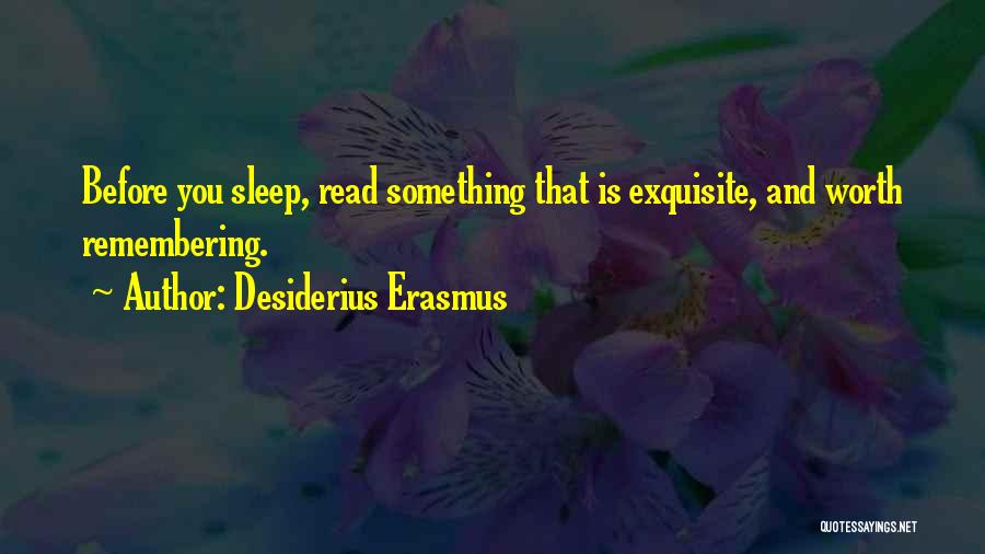 Desiderius Erasmus Quotes: Before You Sleep, Read Something That Is Exquisite, And Worth Remembering.