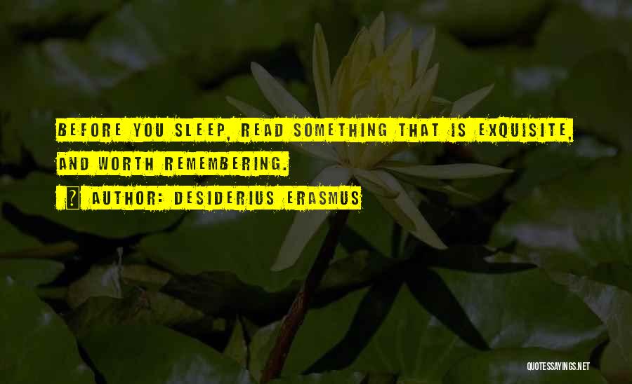 Desiderius Erasmus Quotes: Before You Sleep, Read Something That Is Exquisite, And Worth Remembering.