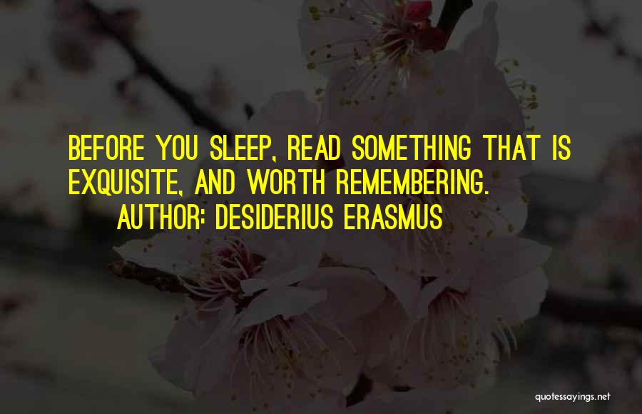 Desiderius Erasmus Quotes: Before You Sleep, Read Something That Is Exquisite, And Worth Remembering.