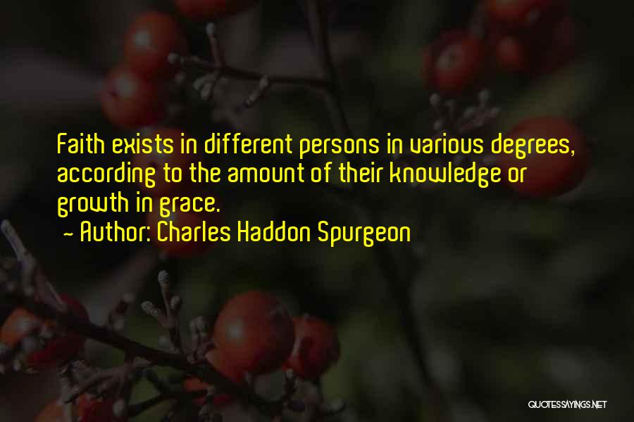 Charles Haddon Spurgeon Quotes: Faith Exists In Different Persons In Various Degrees, According To The Amount Of Their Knowledge Or Growth In Grace.