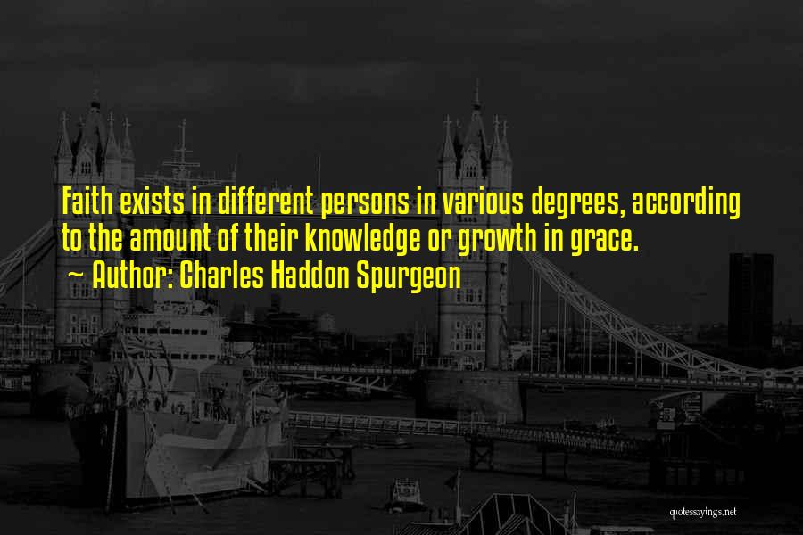 Charles Haddon Spurgeon Quotes: Faith Exists In Different Persons In Various Degrees, According To The Amount Of Their Knowledge Or Growth In Grace.