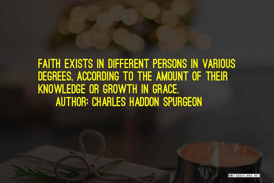 Charles Haddon Spurgeon Quotes: Faith Exists In Different Persons In Various Degrees, According To The Amount Of Their Knowledge Or Growth In Grace.