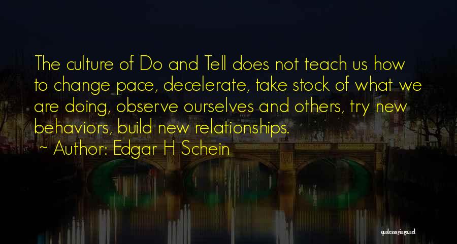 Edgar H Schein Quotes: The Culture Of Do And Tell Does Not Teach Us How To Change Pace, Decelerate, Take Stock Of What We