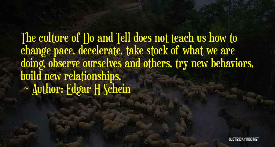 Edgar H Schein Quotes: The Culture Of Do And Tell Does Not Teach Us How To Change Pace, Decelerate, Take Stock Of What We