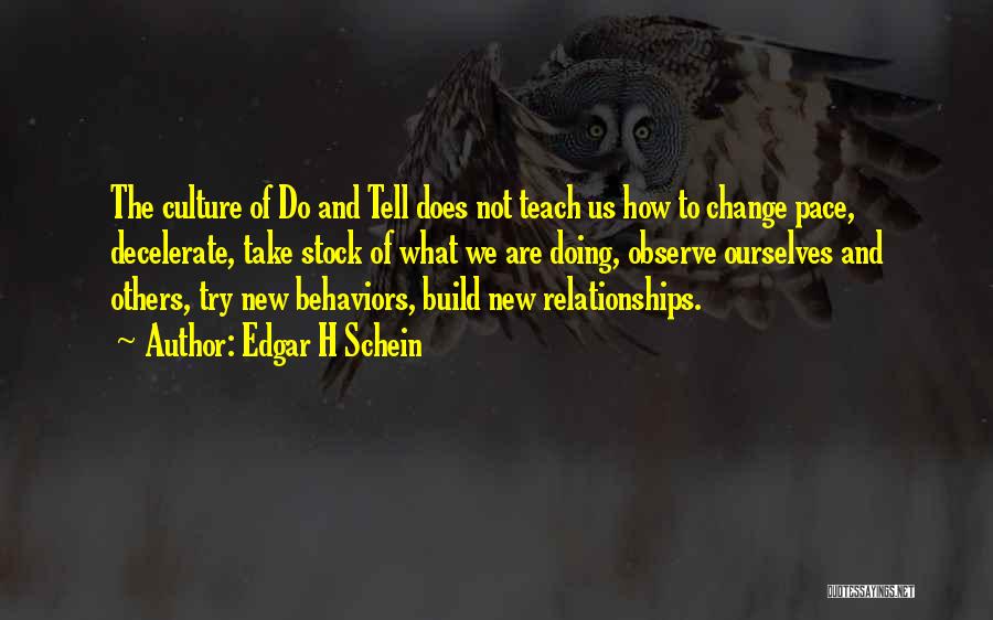 Edgar H Schein Quotes: The Culture Of Do And Tell Does Not Teach Us How To Change Pace, Decelerate, Take Stock Of What We