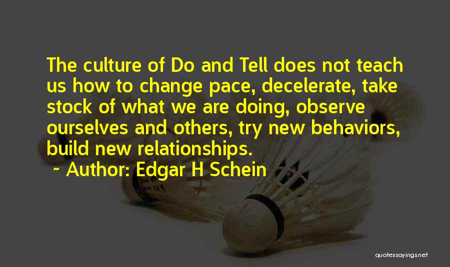 Edgar H Schein Quotes: The Culture Of Do And Tell Does Not Teach Us How To Change Pace, Decelerate, Take Stock Of What We
