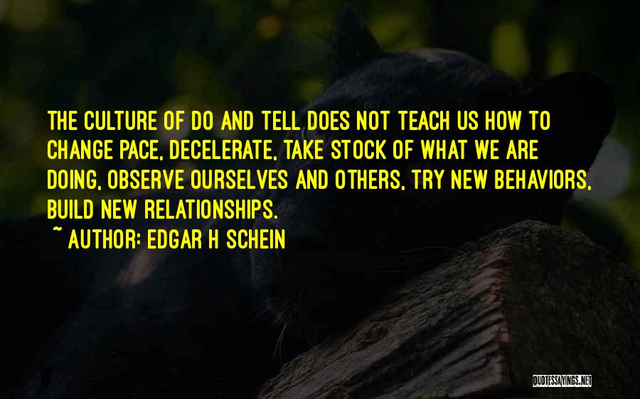 Edgar H Schein Quotes: The Culture Of Do And Tell Does Not Teach Us How To Change Pace, Decelerate, Take Stock Of What We