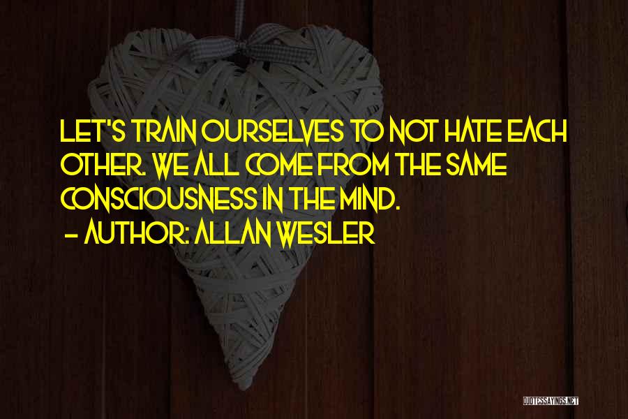 Allan Wesler Quotes: Let's Train Ourselves To Not Hate Each Other. We All Come From The Same Consciousness In The Mind.