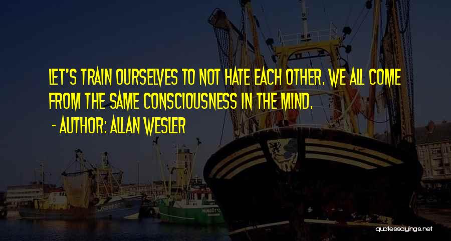 Allan Wesler Quotes: Let's Train Ourselves To Not Hate Each Other. We All Come From The Same Consciousness In The Mind.