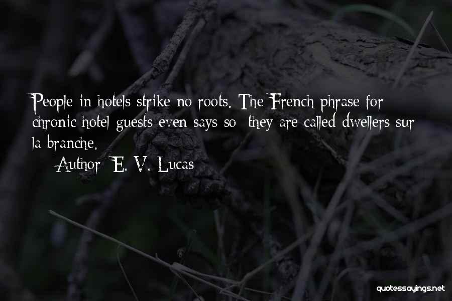 E. V. Lucas Quotes: People In Hotels Strike No Roots. The French Phrase For Chronic Hotel Guests Even Says So; They Are Called Dwellers