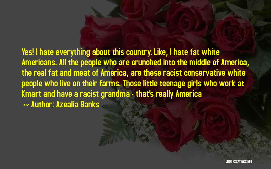 Azealia Banks Quotes: Yes! I Hate Everything About This Country. Like, I Hate Fat White Americans. All The People Who Are Crunched Into