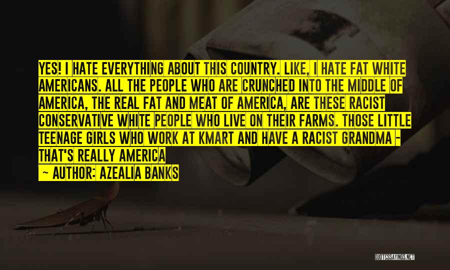 Azealia Banks Quotes: Yes! I Hate Everything About This Country. Like, I Hate Fat White Americans. All The People Who Are Crunched Into