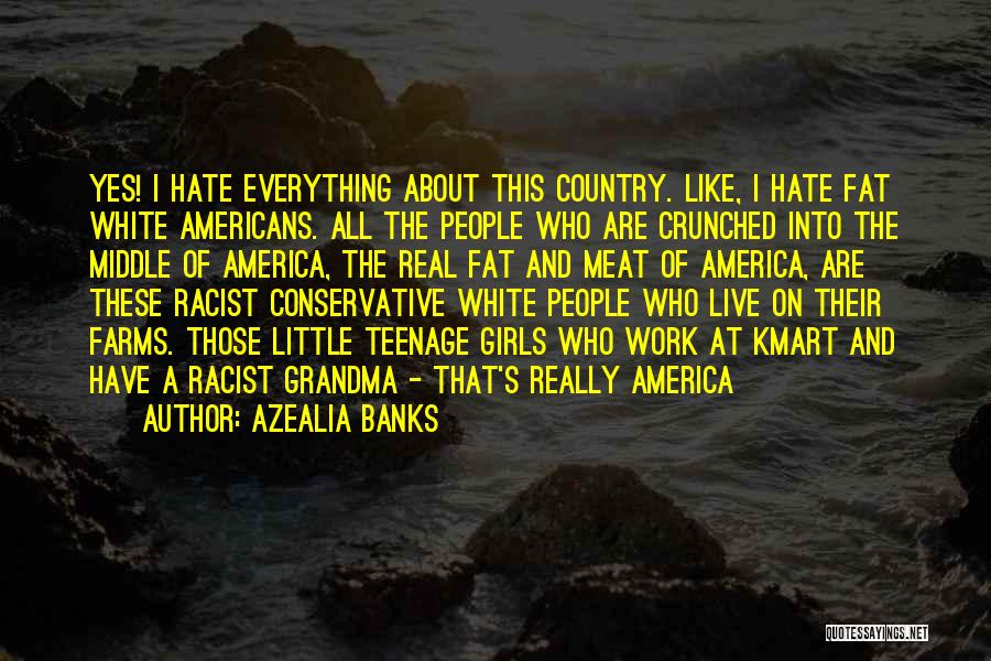 Azealia Banks Quotes: Yes! I Hate Everything About This Country. Like, I Hate Fat White Americans. All The People Who Are Crunched Into