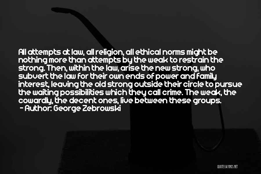 George Zebrowski Quotes: All Attempts At Law, All Religion, All Ethical Norms Might Be Nothing More Than Attempts By The Weak To Restrain
