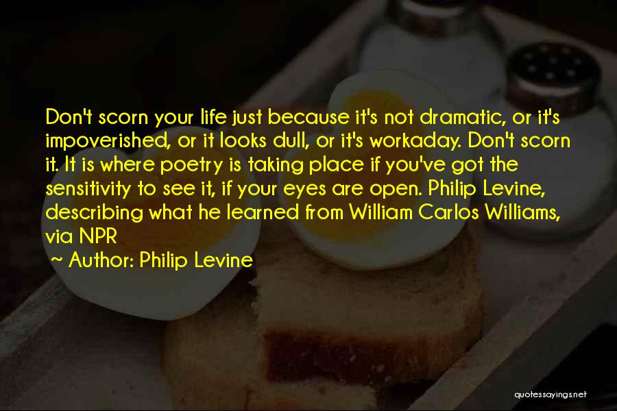 Philip Levine Quotes: Don't Scorn Your Life Just Because It's Not Dramatic, Or It's Impoverished, Or It Looks Dull, Or It's Workaday. Don't