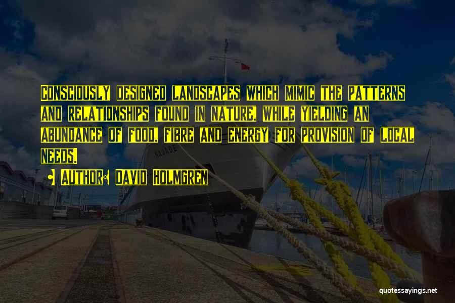 David Holmgren Quotes: Consciously Designed Landscapes Which Mimic The Patterns And Relationships Found In Nature, While Yielding An Abundance Of Food, Fibre And