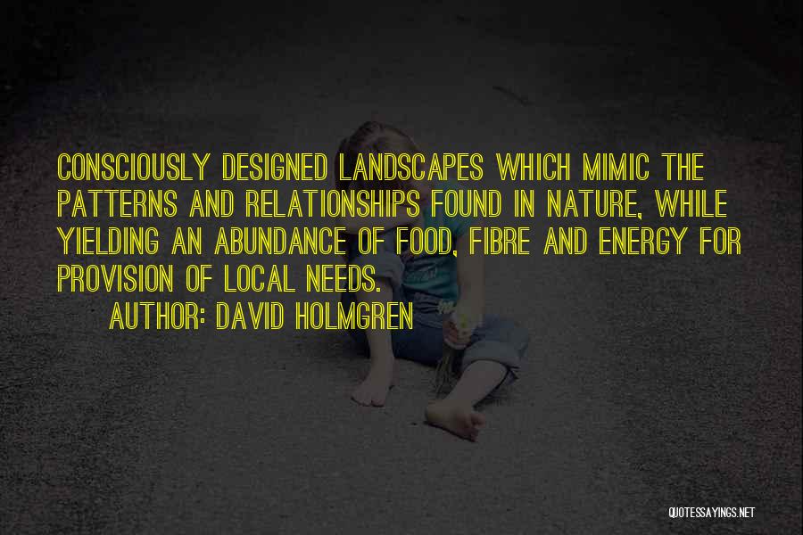 David Holmgren Quotes: Consciously Designed Landscapes Which Mimic The Patterns And Relationships Found In Nature, While Yielding An Abundance Of Food, Fibre And