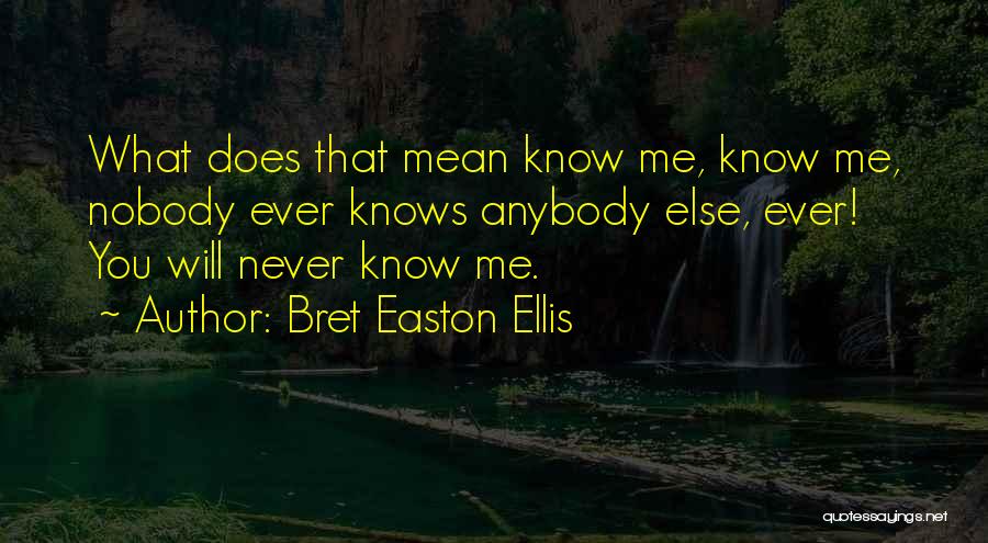 Bret Easton Ellis Quotes: What Does That Mean Know Me, Know Me, Nobody Ever Knows Anybody Else, Ever! You Will Never Know Me.