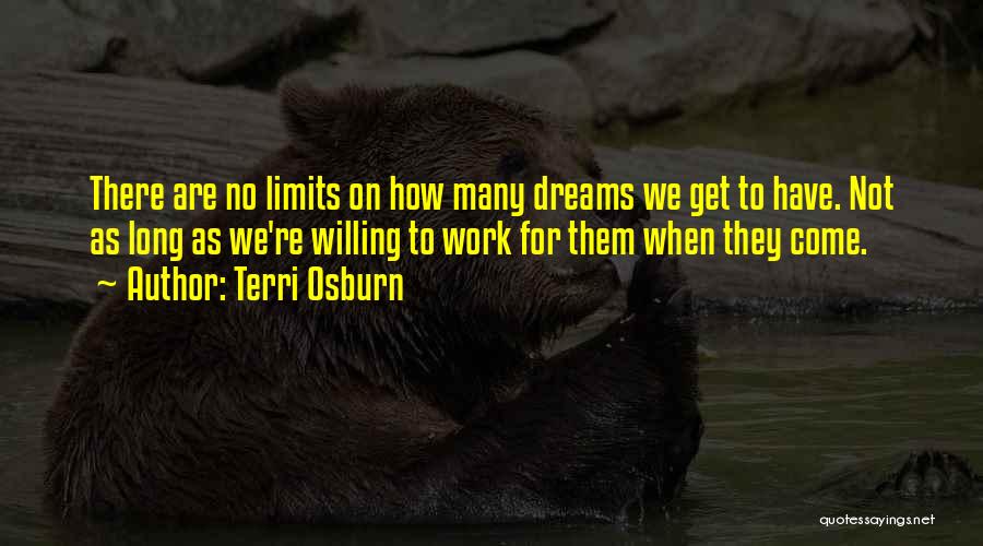 Terri Osburn Quotes: There Are No Limits On How Many Dreams We Get To Have. Not As Long As We're Willing To Work