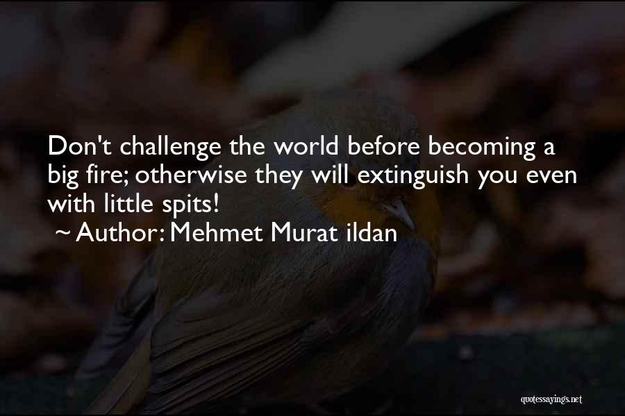 Mehmet Murat Ildan Quotes: Don't Challenge The World Before Becoming A Big Fire; Otherwise They Will Extinguish You Even With Little Spits!