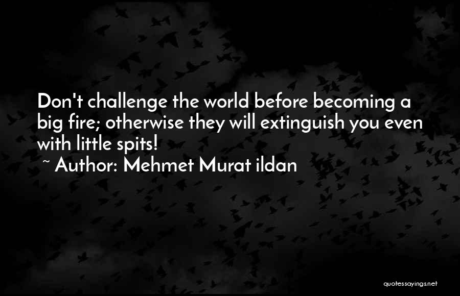 Mehmet Murat Ildan Quotes: Don't Challenge The World Before Becoming A Big Fire; Otherwise They Will Extinguish You Even With Little Spits!