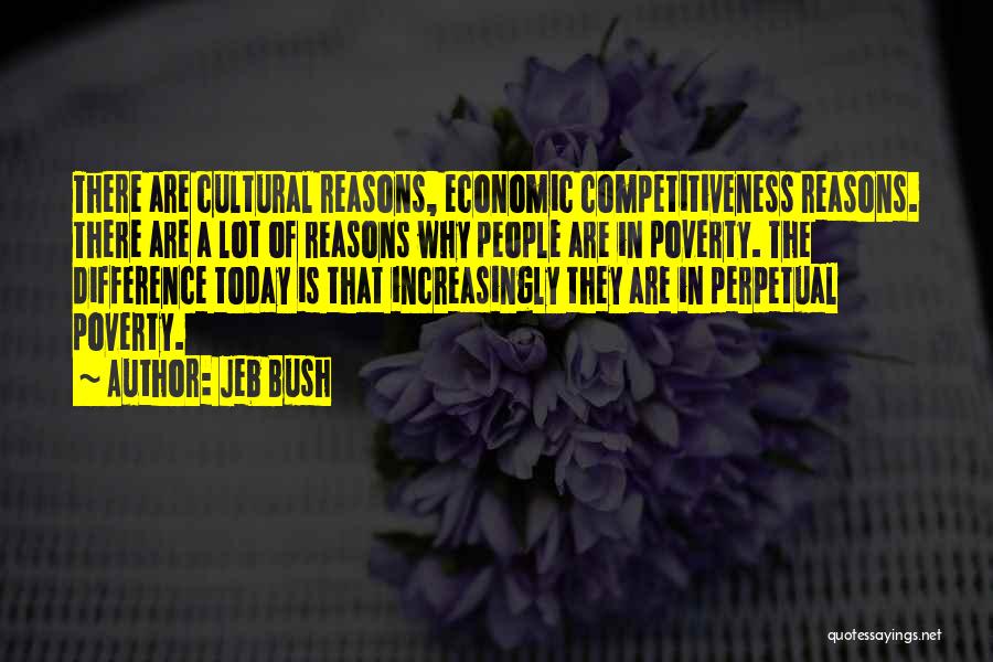 Jeb Bush Quotes: There Are Cultural Reasons, Economic Competitiveness Reasons. There Are A Lot Of Reasons Why People Are In Poverty. The Difference