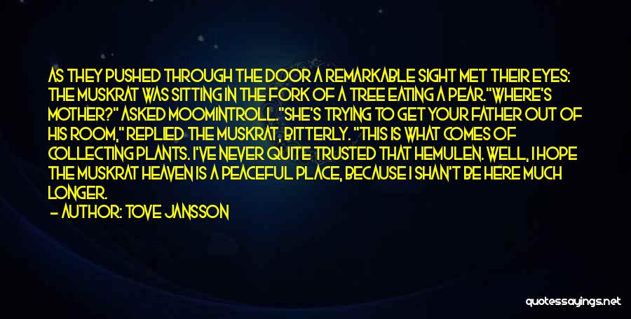 Tove Jansson Quotes: As They Pushed Through The Door A Remarkable Sight Met Their Eyes: The Muskrat Was Sitting In The Fork Of