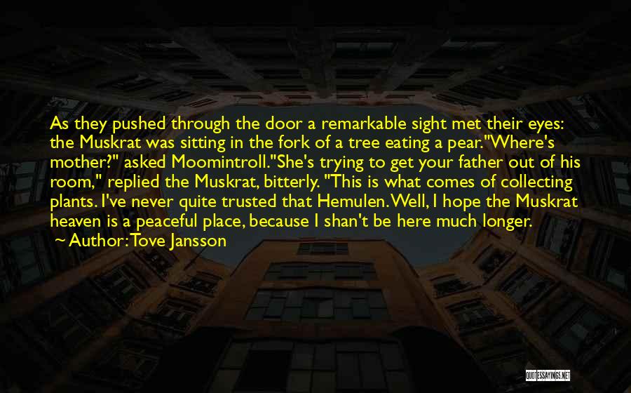 Tove Jansson Quotes: As They Pushed Through The Door A Remarkable Sight Met Their Eyes: The Muskrat Was Sitting In The Fork Of