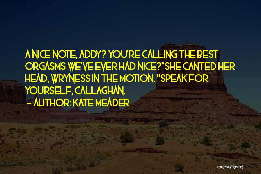 Kate Meader Quotes: A Nice Note, Addy? You're Calling The Best Orgasms We've Ever Had Nice?she Canted Her Head, Wryness In The Motion.