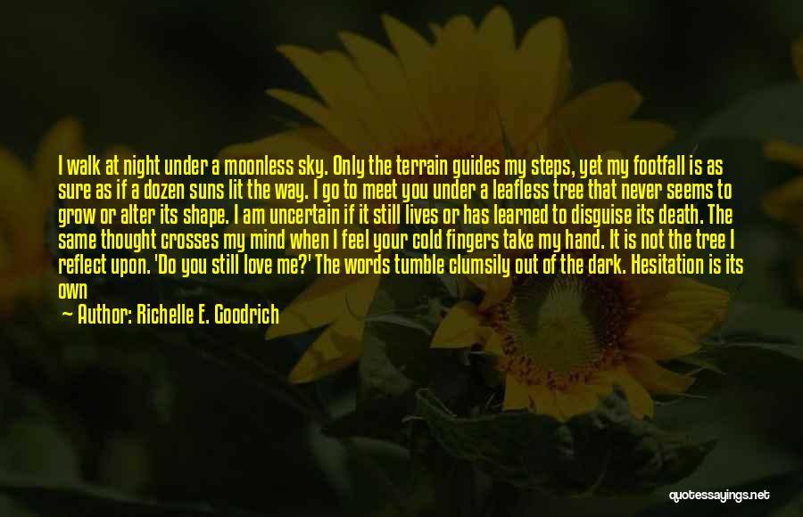 Richelle E. Goodrich Quotes: I Walk At Night Under A Moonless Sky. Only The Terrain Guides My Steps, Yet My Footfall Is As Sure