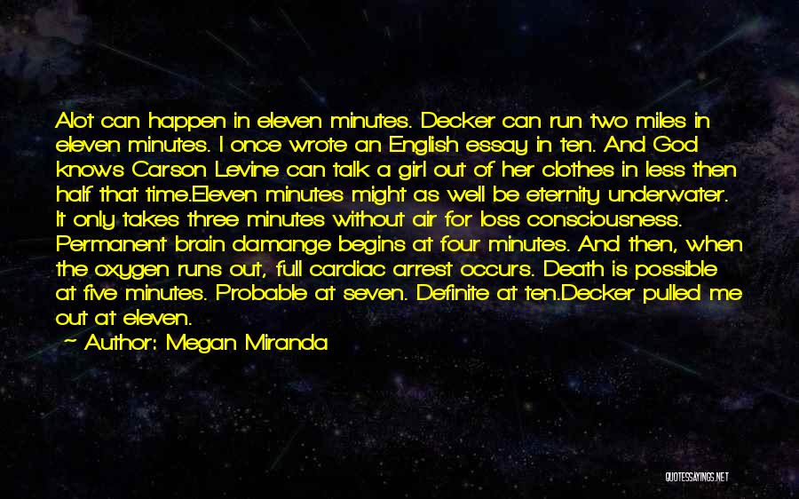 Megan Miranda Quotes: Alot Can Happen In Eleven Minutes. Decker Can Run Two Miles In Eleven Minutes. I Once Wrote An English Essay