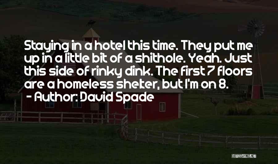 David Spade Quotes: Staying In A Hotel This Time. They Put Me Up In A Little Bit Of A Shithole. Yeah. Just This