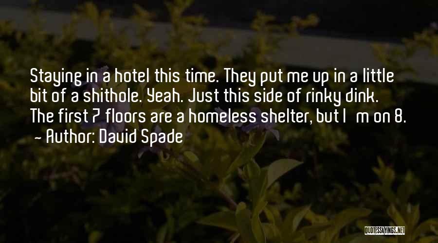 David Spade Quotes: Staying In A Hotel This Time. They Put Me Up In A Little Bit Of A Shithole. Yeah. Just This