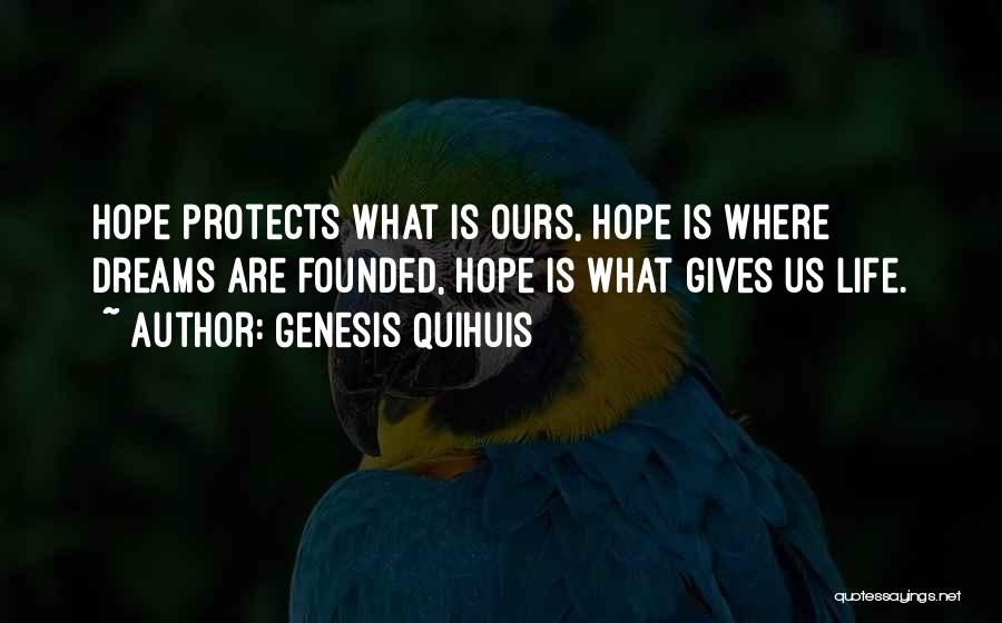 Genesis Quihuis Quotes: Hope Protects What Is Ours, Hope Is Where Dreams Are Founded, Hope Is What Gives Us Life.